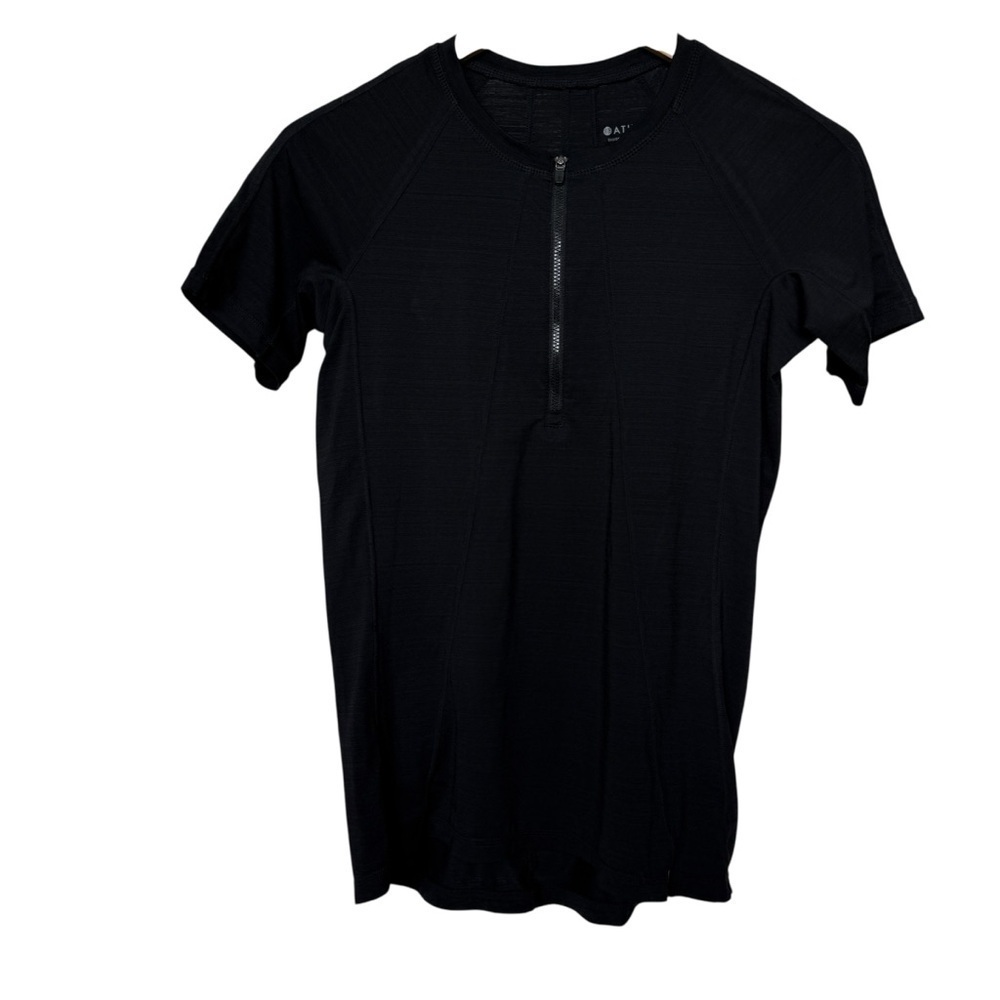 Athleta Women's Pacifica Black Short Sleeve 1/4 Zip Tee S UPF Casual Activewear